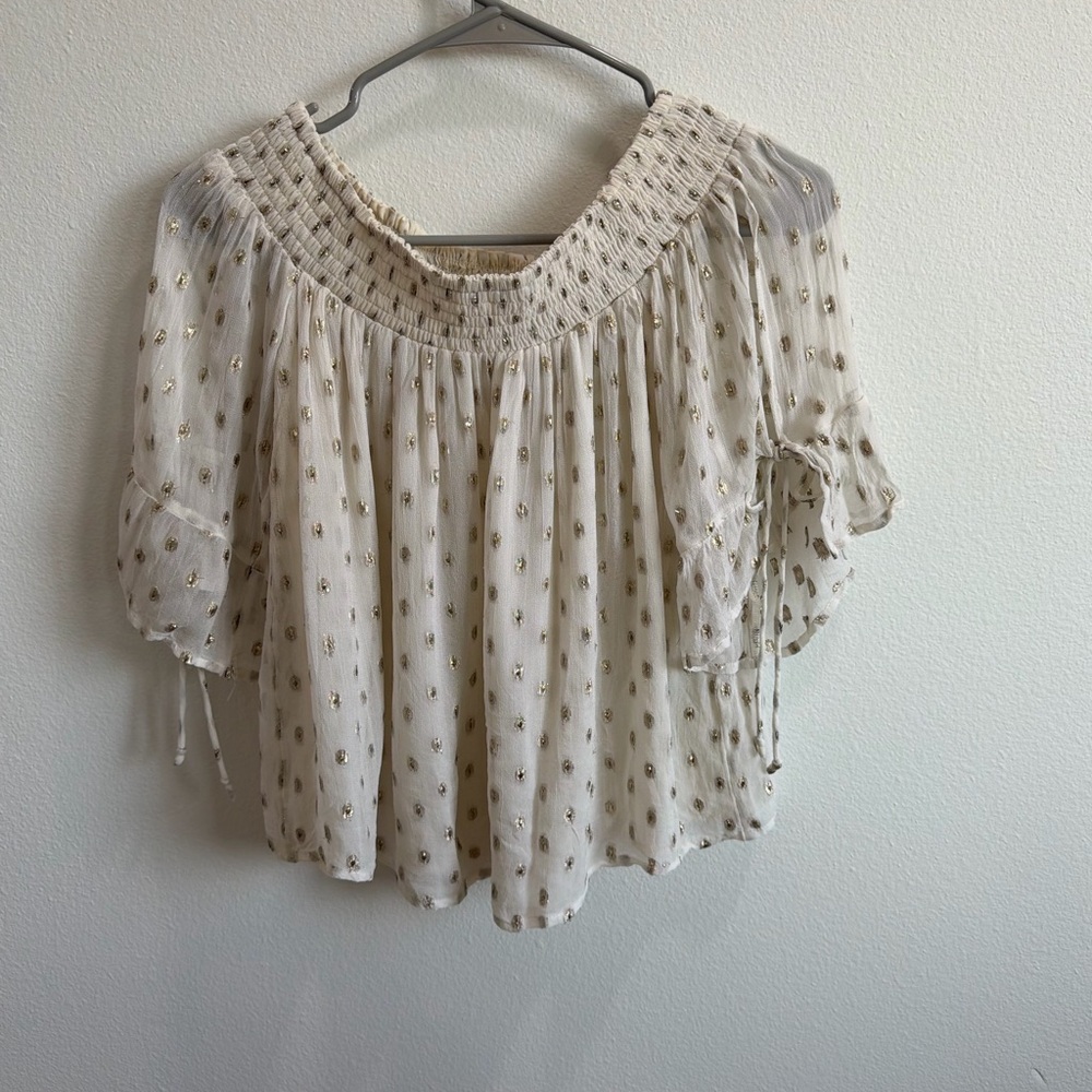 Abercrombie & Fitch Cream Blouson Top with Gold Dot Accents